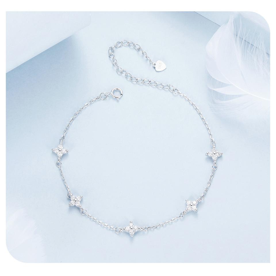 BAMOER 925 Sterling Silver Four-Leaf Clover Anklet Exquisite Sparkling Versatile Anklet For Women Fine Jewelry Party