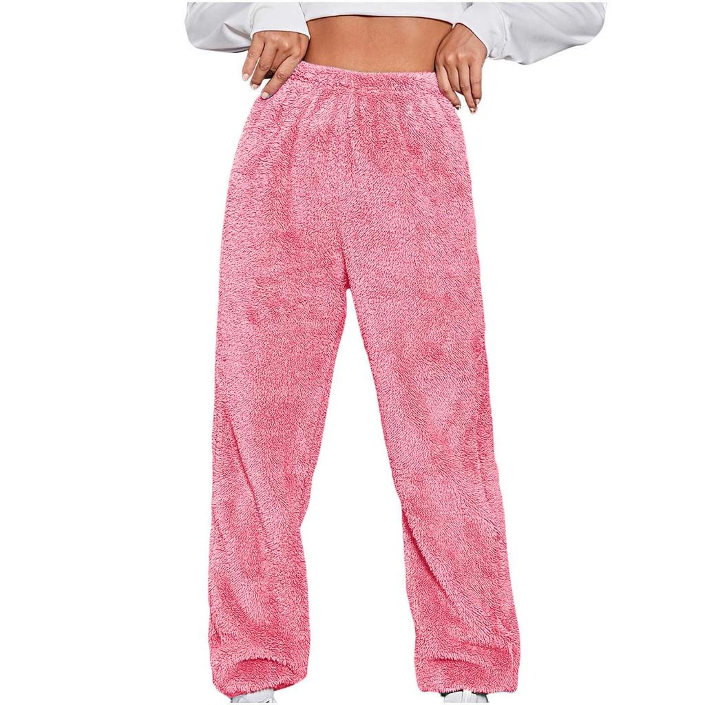 Women's Fashionable Relaxed-Fit Trousers Sporty Fleece-Lined Solid-Colour Cuffed Trousers