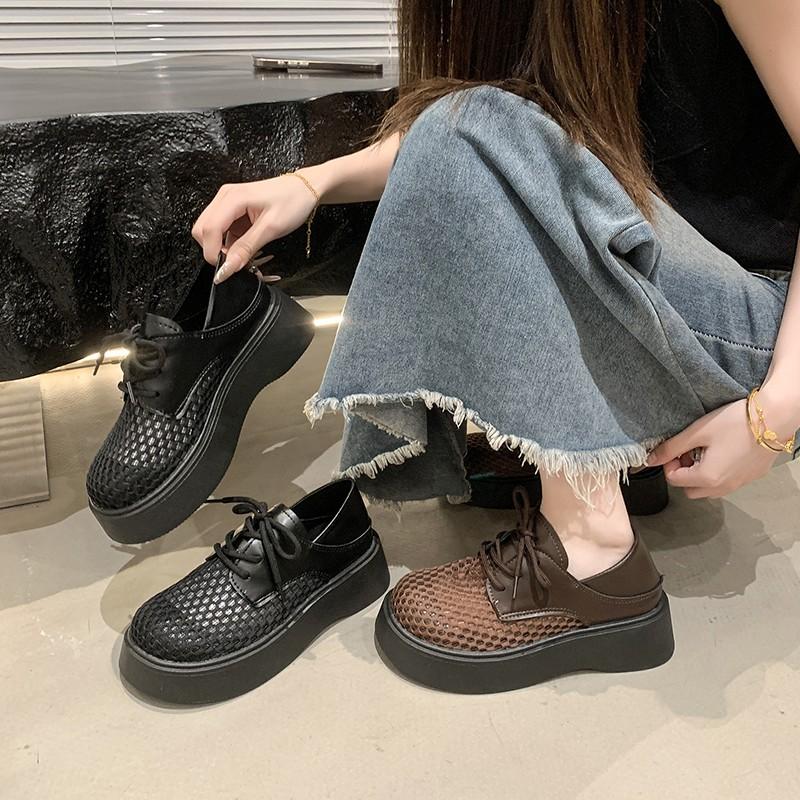 Fashion Heightened Platform Two-Wear Breathable Mesh Loafers Women's 2025 Summer New Soft Sole Sandals