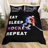 Ice Hockey Duvet Cover Helmet Skates Comforter Cover Winter Ice Sports Games Bedding Set for Boys Puck Hockey Player Quilt Cover