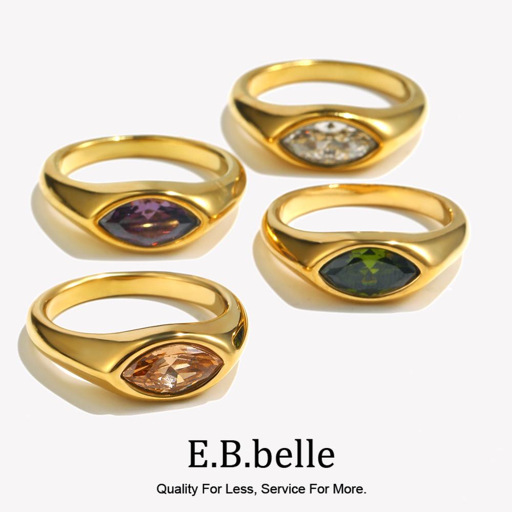 Кольцо-печатка EBbelle Horse Eye Zircon, цветное, гипоаллергенное, из нержавеющей стали 316L, ювелирное изделие с позолотой 18 карат