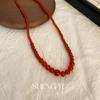 Medieval vintage retro fashion niche simple red beaded necklace can be stacked temperament versatile women's necklace
