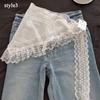 New Hollow Lace Scarf Retro Triangle Headscarf Embroidered Lace Neck Scarf White Lace Up Travel Photo Headband for Women Girls