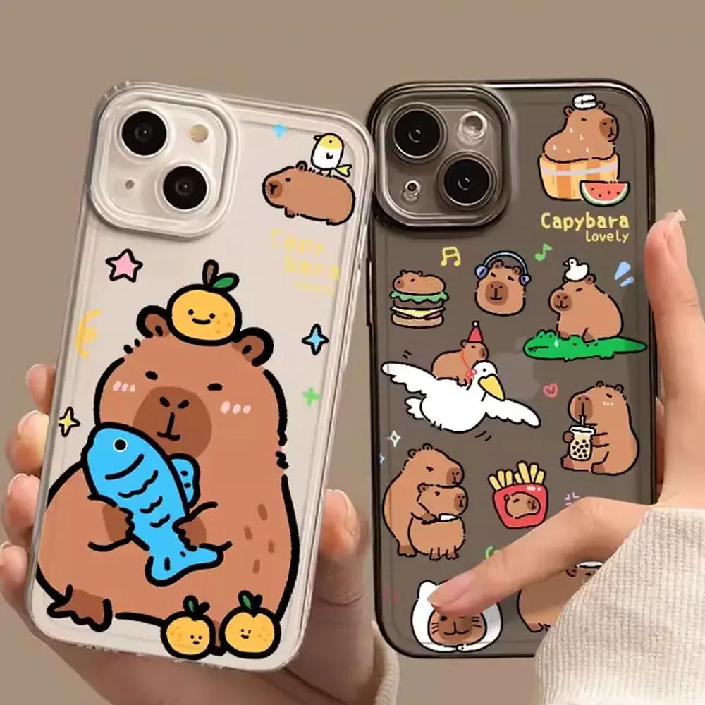 Чехол для телефона с милым мультяшным капибарой для Iphone 12 13 11 14 15 Pro Max X XS MAX XR 7 8Plus SE2, мягкий чехол с забавной парой животных, чехлы