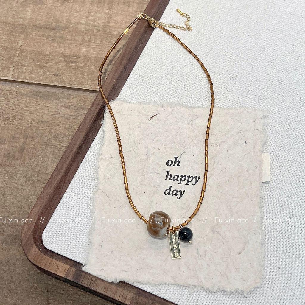 Ожерелье из бисера из натурального камня FX Maillard: Ретро-шикарная легкая роскошная цепочка на ключицу, высококачественный и универсальный стиль