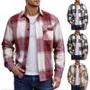 Мужская повседневная фланелевая клетчатая рубашка с длинным рукавом и лацканами на пуговицах