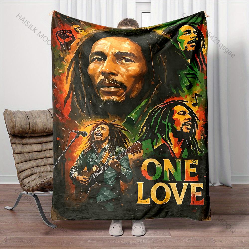 Multiple sizes Rock music and peace Pri'nt Blanket Flannel Material Soft Warm for All Seasons Home Outdoor Camping Picnics RV