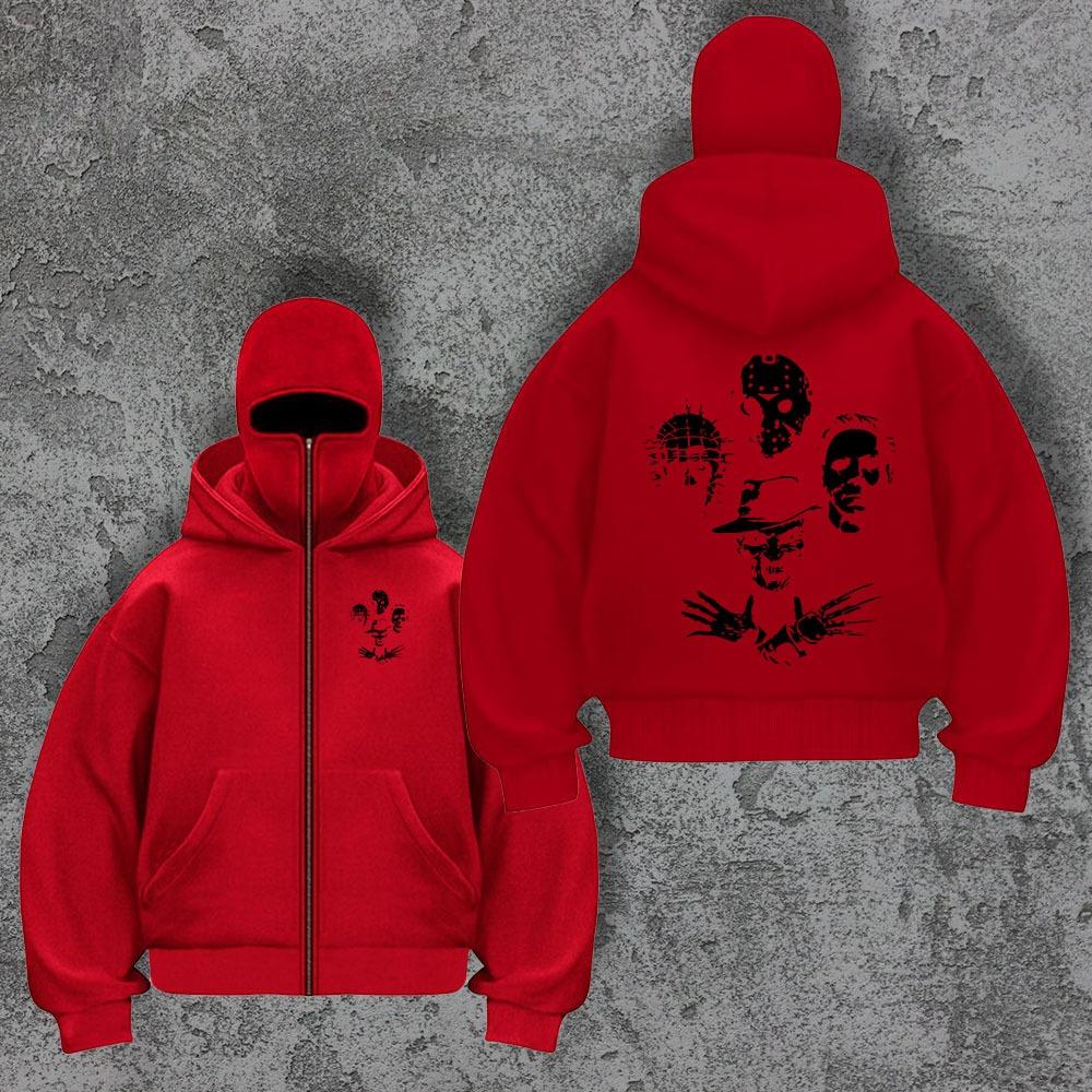 Трендовый бренд Бархатный двойной капюшон Уникальный дизайн Толстовка с капюшоном для осени и зимы, Новая унисекс свободная толстовка Y2K