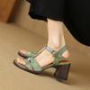 Fashion 2025 New Summer Women Sandals Genuine Leather Shoes for Women Open Toe Slingback Shoes Chunky Heel Beige Gladiator Shoes