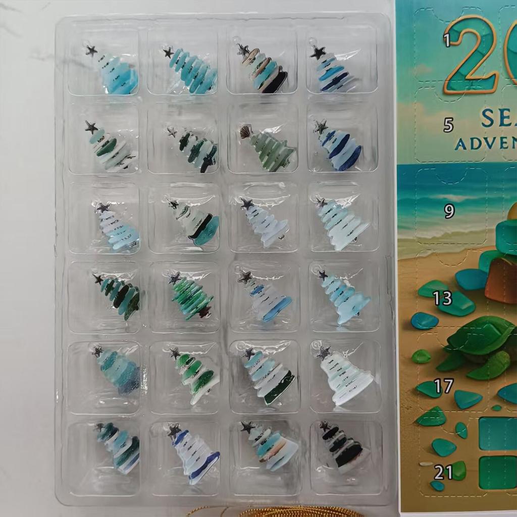 Рождественское подвесное украшение Морское стекло Акриловая рождественская елка Адвент-календарь Подвесное украшение для рождественского отсчета Домашний декор Вечеринка