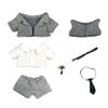 20cm Plush Clothes: Suit, Jacket, White Shirt, Shorts, Vest, Tie, Belt, Accessories, Dress-Up Cotton Doll Clothes (Grey)