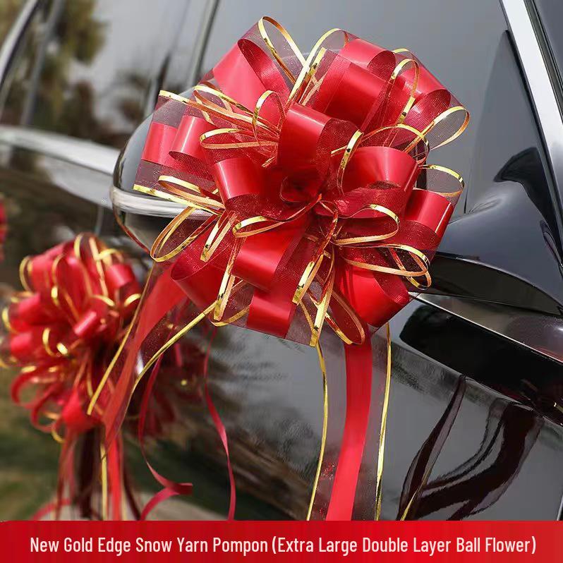 Snow Yarn Ribbon Pull Flowers for Wedding Room & Car Decorations