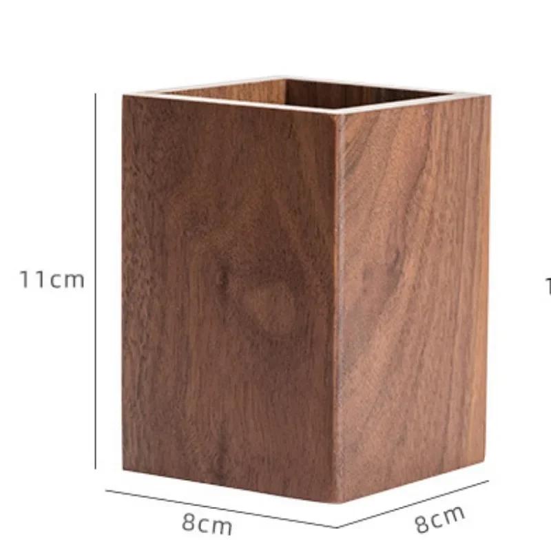 Black Walnut Wood Desk Pen Holder Writing Stationary Organizer Wooden Cosmetic Storage Box Office and School Supplies