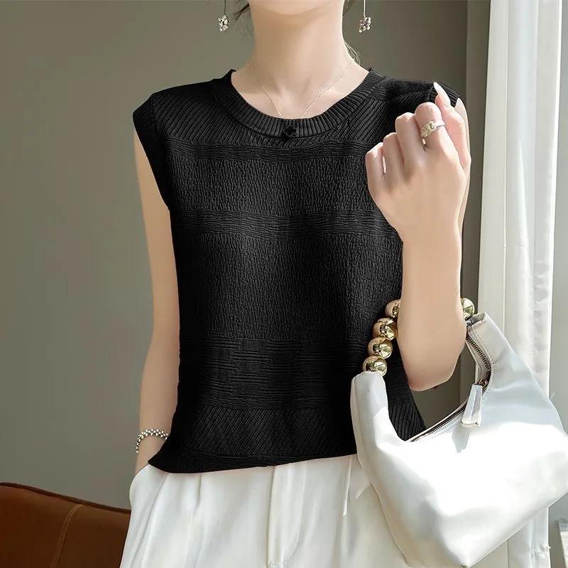 Женский весенне-летний ажурный тонкий мягкий свитер-пуловер без рукавов, трикотаж, базовые топы