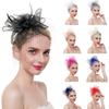 Women Flower Mesh Ribbons Feathers Headband Cocktail Tea Party Hat Headwear