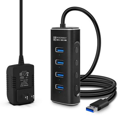 USB-хаб ROSONWAY Gen 2 с блоком питания 2022 Улучшенный 10 Гбит/с Алюминиевый 4 порта 100 см кабель USB-хаб с питанием от шины и от сети 5 В адаптер переменного тока с
