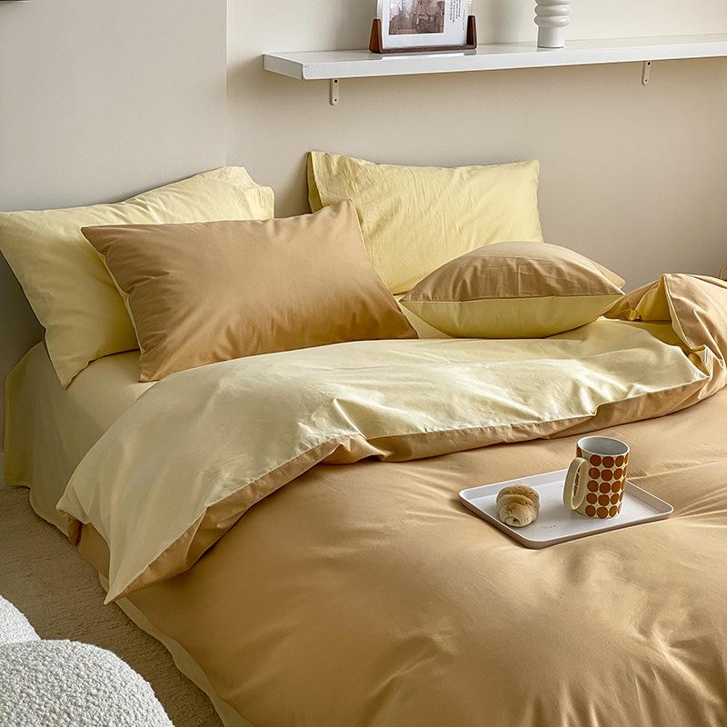 Сплошной цвет в скандинавском стиле, комплект из четырех предметов из чистого хлопка, простыня из хлопка, пододеяльник, простой комплект из трех предметов, пододеяльник