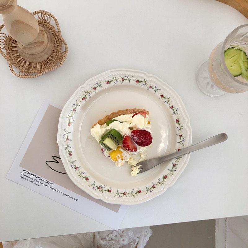 Тарелка с французским тиснением и цветком ротанга, керамическая тарелка с фруктами, тарелка в стиле ретро, посуда