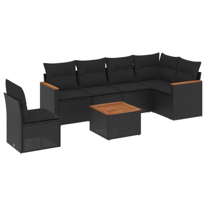 VidaXL Salon de Jardin avec Coussins 7 pcs, Canapés de Terrasse, Ensemble de Meubles de Patio, Mobilier d'Extérieur, Noir 3258422