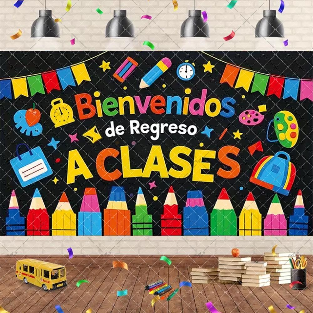 Spanish Welcome Back To School Theme Background Classroom Outdoor Decorations School Party Supplies Photography Backdrop Banner2526