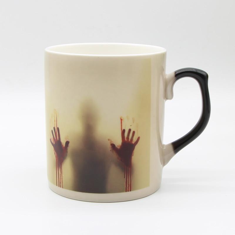 Creativity Bone China Zombie Color Changing Coffee Mug Heat Sensitive Tea Cup Printing with Walking Dead Bloody Hands Mug
