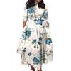 Женское повседневное модное свободное платье большого размера с цветочным принтом и круглым вырезом, рукавами три четверти, карманами и бретелями