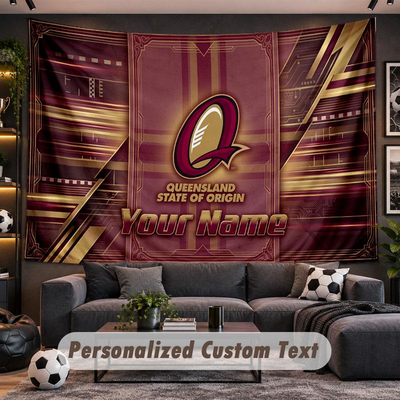 Wall Hanging Tapestry Custom NameQueensland Maroons Pattern Personalized Printed Fabric Wall Decor