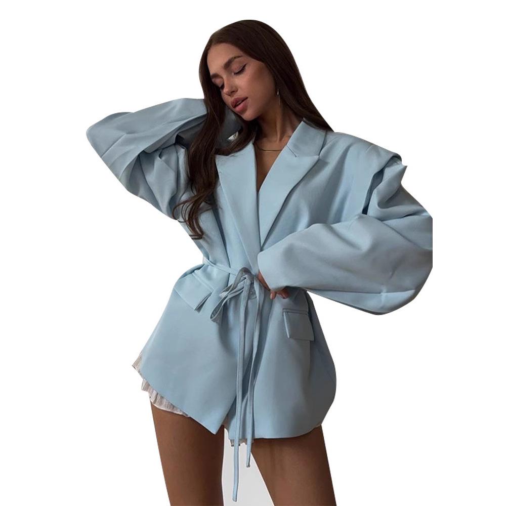 2025 Весна/Лето Универсальное Однотонное Пальто: Приталенный пояс, Подплечник, Элегантный дизайн