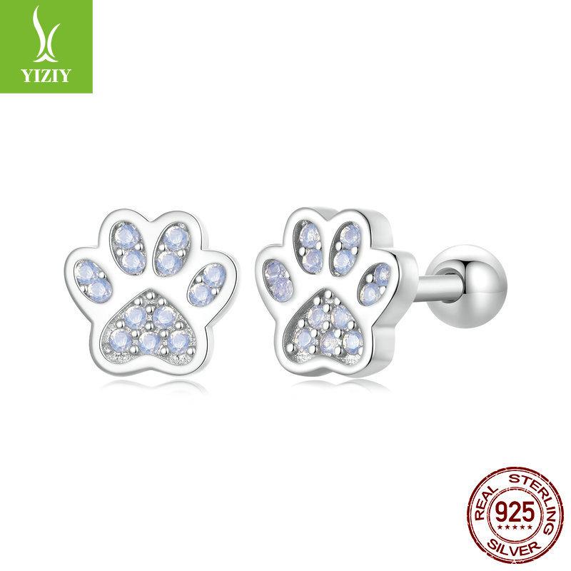 Cute Pet Print Stud Earrings Female, Cute Pink Pet Paw Print S925 Sterling Silver Earrings.