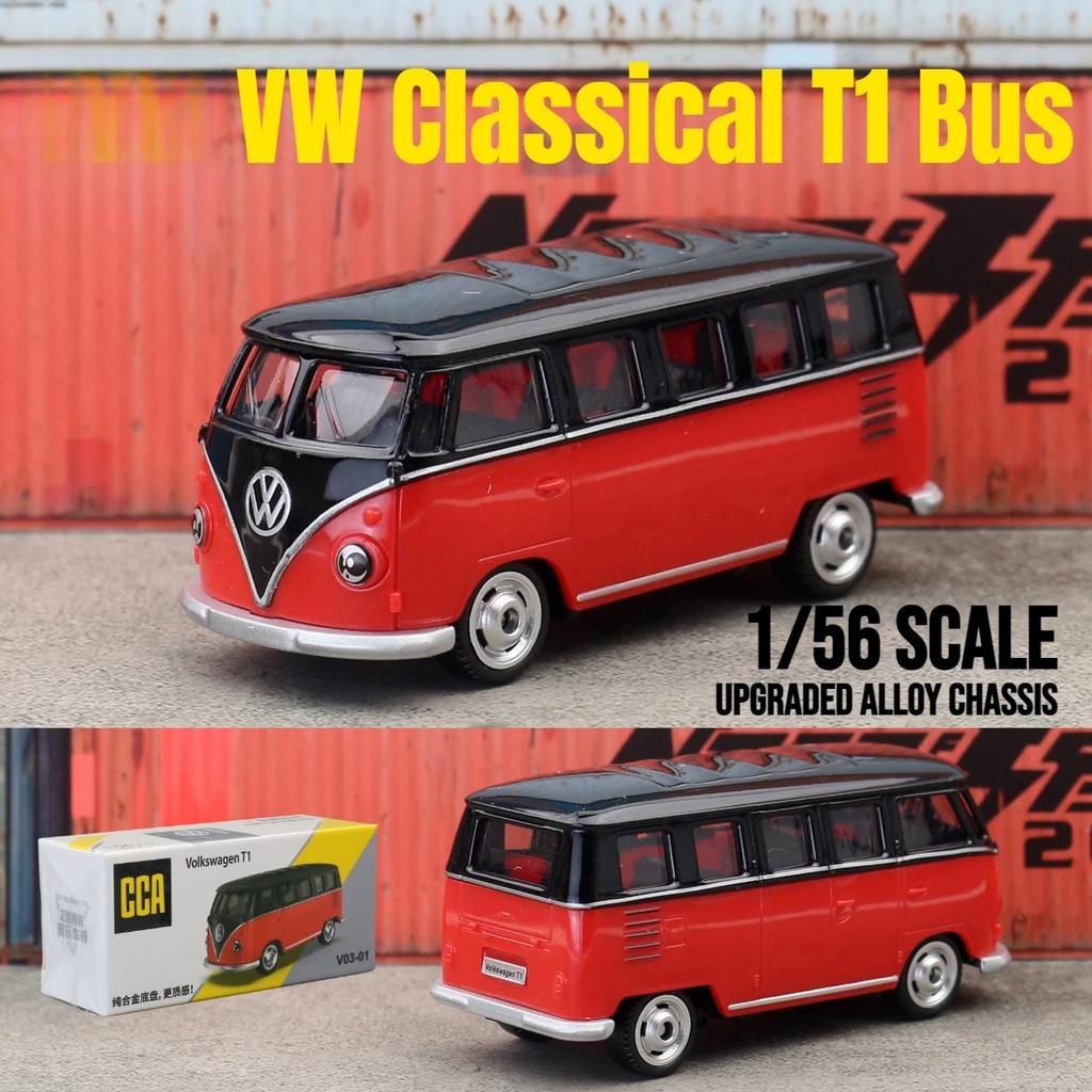 1/56 Scale T1 Bus Toy Car Model CCA MSZ 1:64 Diecast Miniature Free Wheels Collection Suitable for Hot Wheels Gift Kid