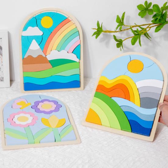 1 шт/3 шт набор деревянных головоломок в форме цветов, облаков, восхода солнца, цветные блоки для развития познавательных способностей, развивающая игрушка для детей от 3 лет