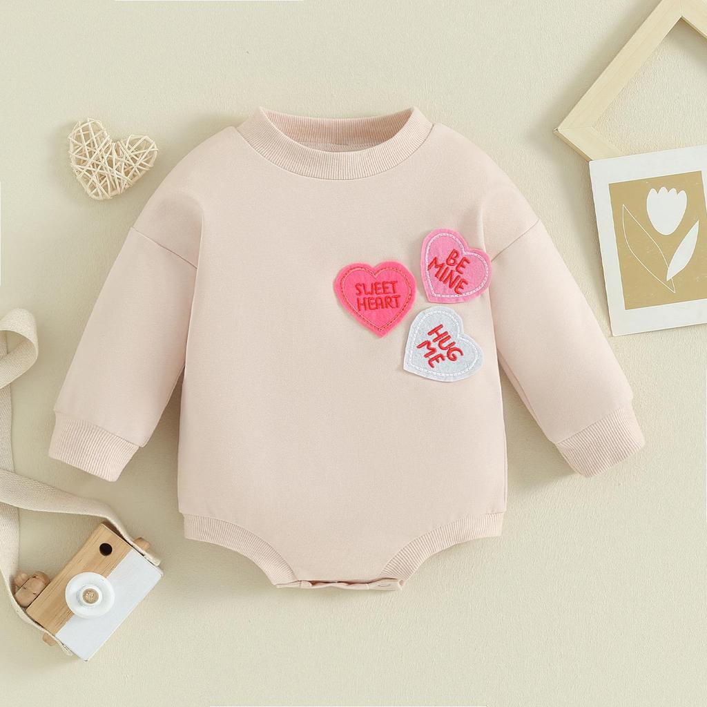Толстовки для маленьких девочек, комбинезоны, одежда на День Святого Валентина, 3 мес, 6 мес, 12 мес, 18 мес, боди с круглым вырезом и длинными рукавами для маленьких девочек