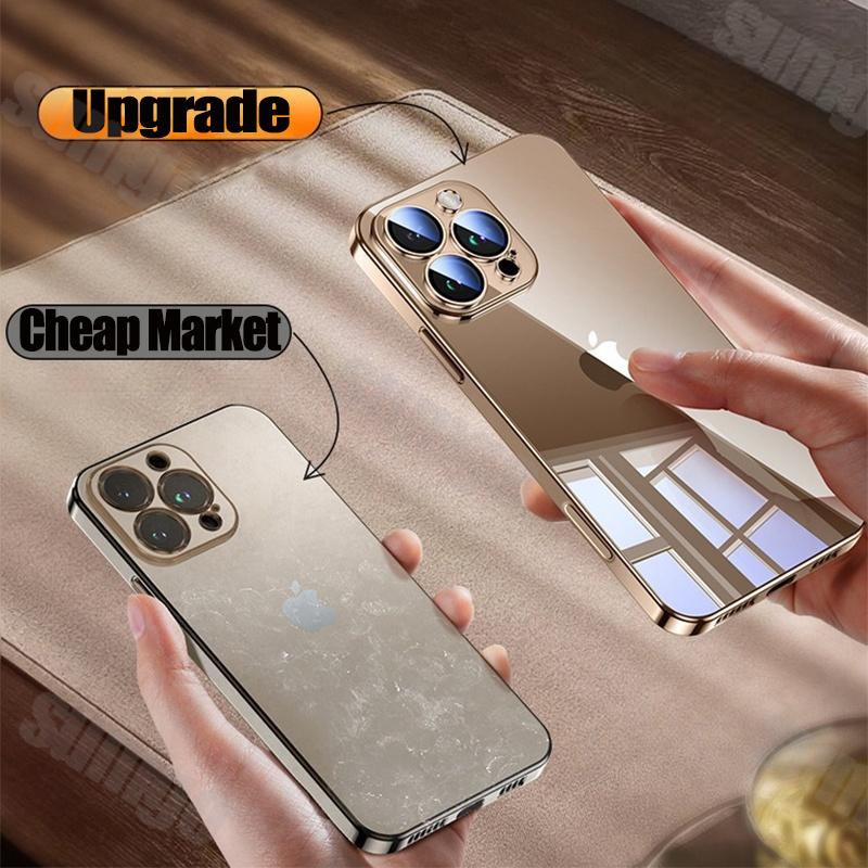 Silicone High Quality Plating Transparent Case For iPhone 16 15 14 13 12 11 Pro Max 16 Plus Lens Protector Shockproof Soft Cover