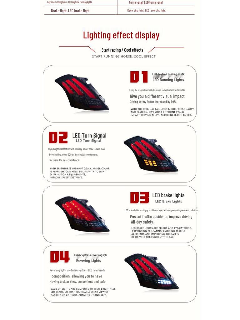 Светодиодная сборка заднего фонаря для Suzuki Swift 2005-2016 гг. с ДХО и поворотниками