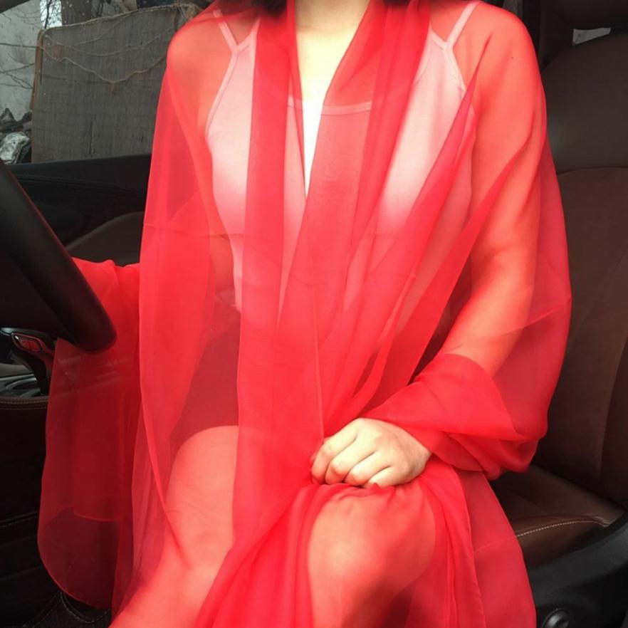 Spring and Summer Lightweight Chiffon Scarf Ultra Thin Solid Color Ice Silk Scarf Long Beach Sun Protection Cape Beach Towel