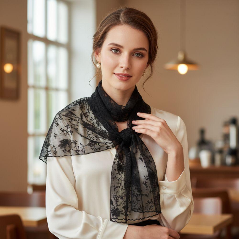 Retro Sunscreen Shawl Solid Color Female Headscarf Casual Women's Lace Scarf