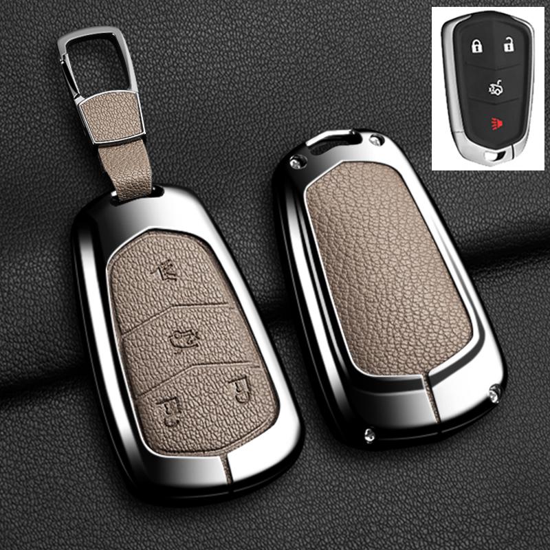 Car Key Case Cover For Cadillac Xt5 XTS CTS SRX ATSL XT4 CT6 ATS Escalade ESV DTS ELR STS 2014-2018 Zinc Alloy Leather Keychain AGY1