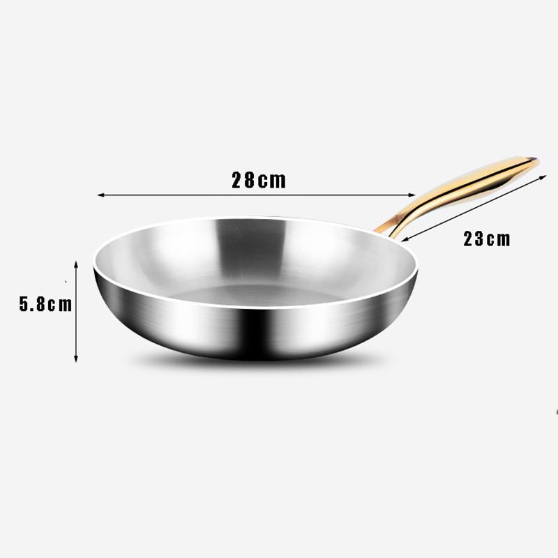 Kitchen Frying Pan 316 Stainless Steel Frying Pan Uncoated Non Stick Kitchen Cooking Pot Suitable for Gas Stove Induction Cooker