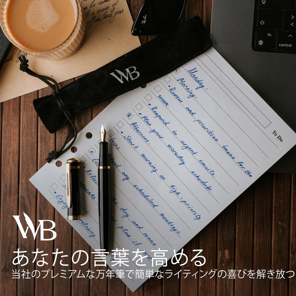 Wordsworth Black Fountain Pen 18K Glided Medium Includes 24 Pack Ink Ink Refill Converter Gift Gold Perfect for Men Women & Set, Nib, Cartridges, &