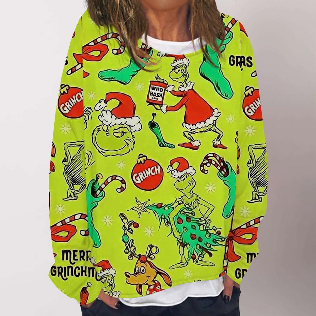 Женская повседневная модная толстовка с длинным рукавом и круглым вырезом с рождественским принтом, многослойный пуловер, топ