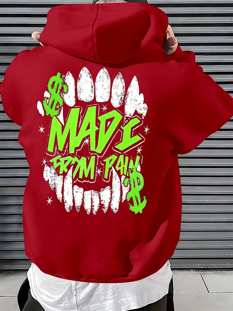 Мужская толстовка с капюшоном унисекс Made From Pain Dollar Teeth, уличная одежда, пуловер с принтом букв, повседневная толстовка с длинным рукавом и капюшоном