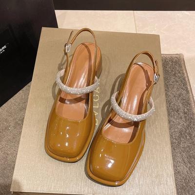 Женская обувь больших размеров, босоножки на толстом каблуке, женские туфли Мэри Джейн с квадратным носком и стразами, летние туфли-лодочки на высоком каблуке с квадратным каблуком