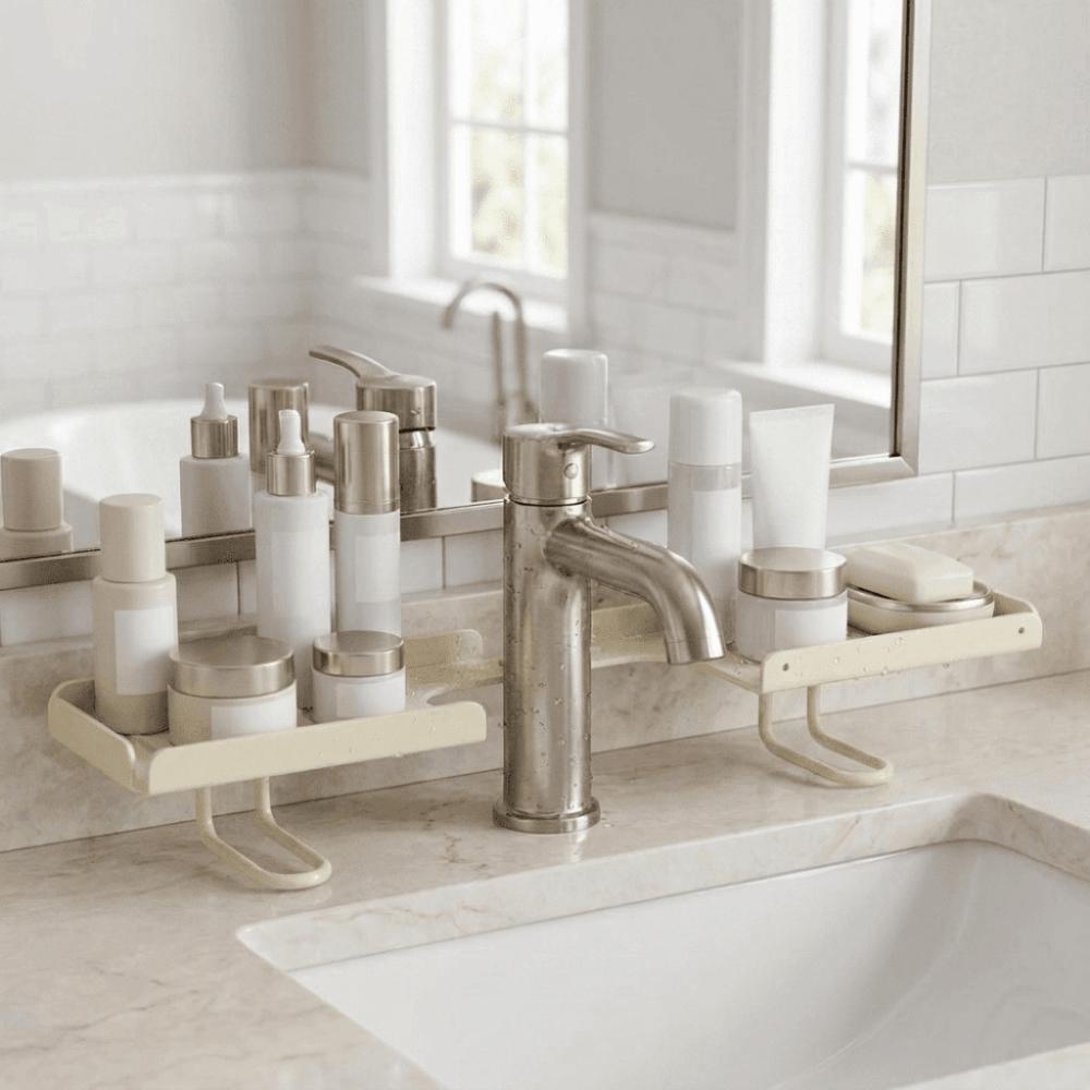 Quick Drainage Faucet Storage Shelf Carbon Steel Bathroom Sink Shelf Hotel