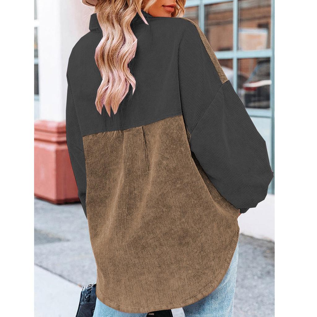 Женская свободная повседневная рубашка с цветными блоками и длинными рукавами на пуговицах с лацканами, верхняя часть, рубашка с длинными рукавами