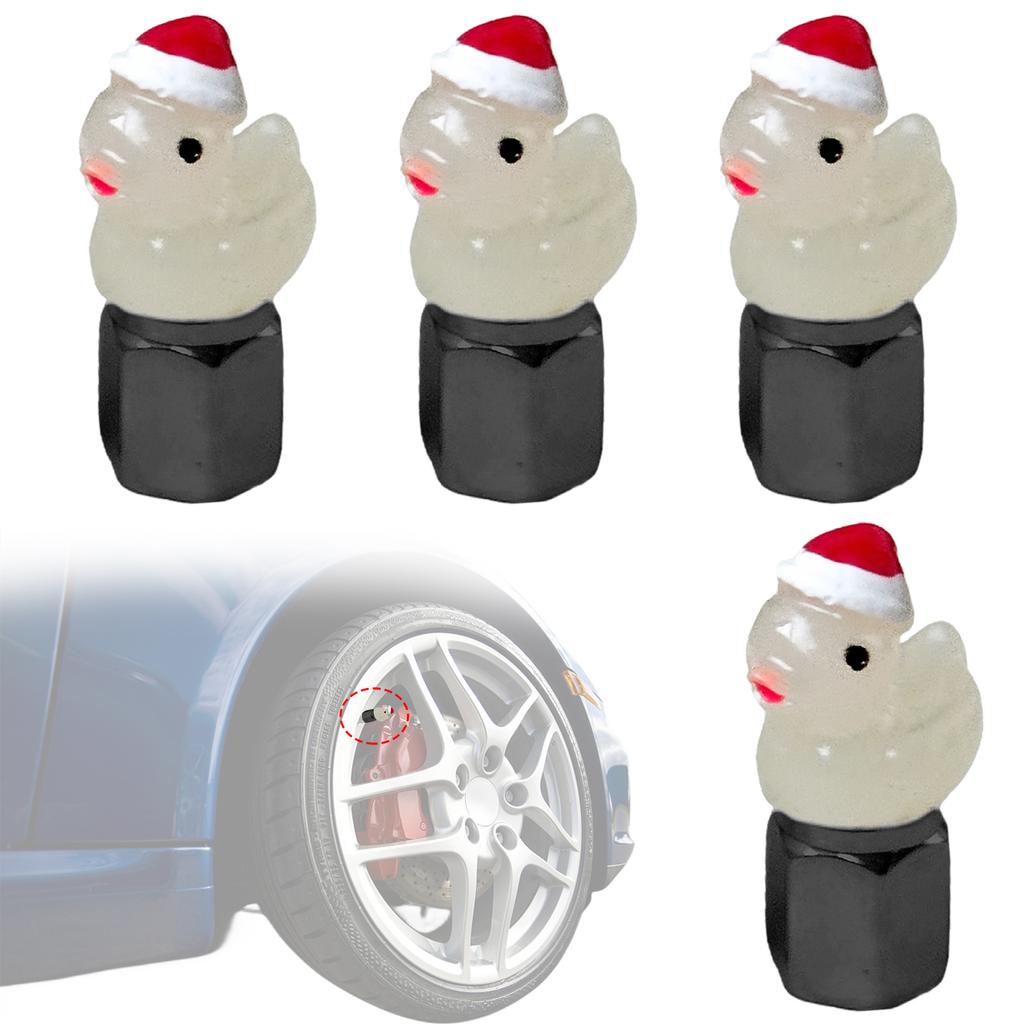 4Pcs Christmas Duck Glow in The Dark Tire Valve Caps Auto Tire Valve Stem Caps Tire Air Valve Caps for Cars Motorcycles Bicycles