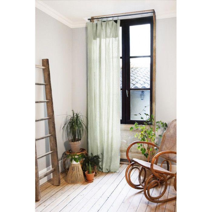 Lot de 2 rideaux ajustables + 8 anneaux pince "Gaîa" 140 x 300 cm "Gaze de Coton" - Gaïa Vert d'Eau