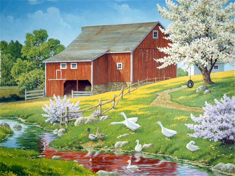 Набор для алмазной живописи Пейзаж Ферма 5D DIY Алмазная вышивка крестиком Весенняя мозаика со стразами Домашний декор