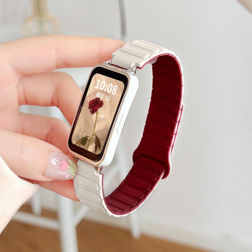 Силиконовый магнитный спортивный ремешок Huawei Band 10 - Двухцветный браслет для умных часов 8/9