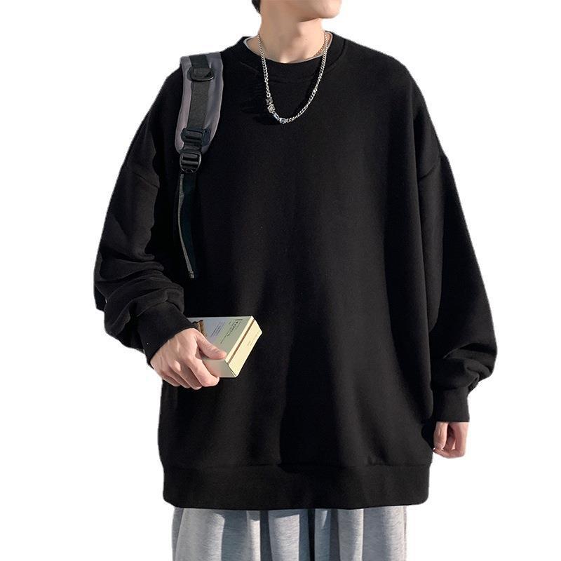 Толстовки с круглым вырезом, однотонный мужской удобный свитер на осень и зиму, свободный спущенный плечевой пояс, круглый вырез, универсальный свитер Tide