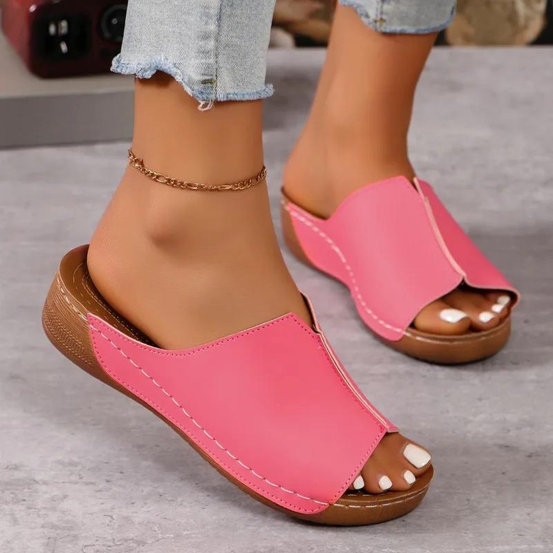 Fashion Women's Slippers 2024 Hot Sale Ladies Shoes Plus Size Sewing Daily Slippers Women New Round Toe Wedge Sandals Zapatos De Mujer